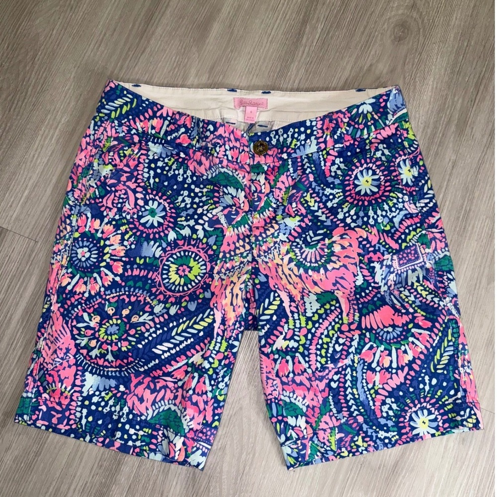 Lilly Pulitzer Callahan Shorts Blue Pink Floral Paisley Chino Size 6 RN88189 - Picture 2 of 12